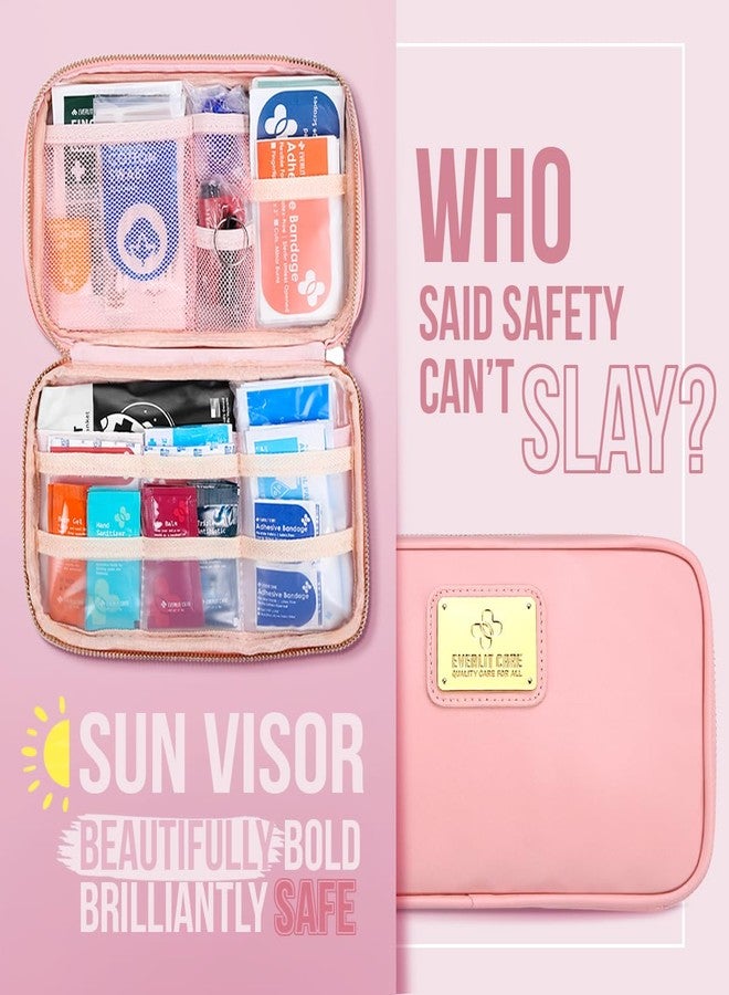 EVERLIT CARE Car First Aid Kit with Emergency Supplies Survival Gear Including Window Breaker Disposable Urine Bag Mountable Survival Kit for Family Travel in Car (Pink) - Image 3